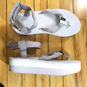 Lavender Purple and White Platform Teva Sandals 9